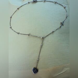 Silver Cross and Heart Pendant Necklace